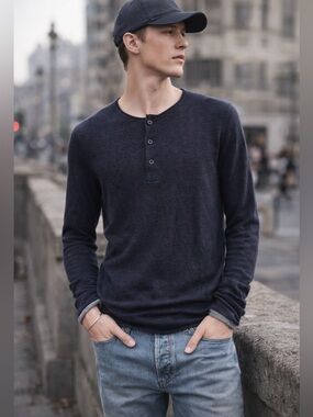 NWT Zadig & Voltaire Lightweight Cashmere Henley Sweater In Navy Size L